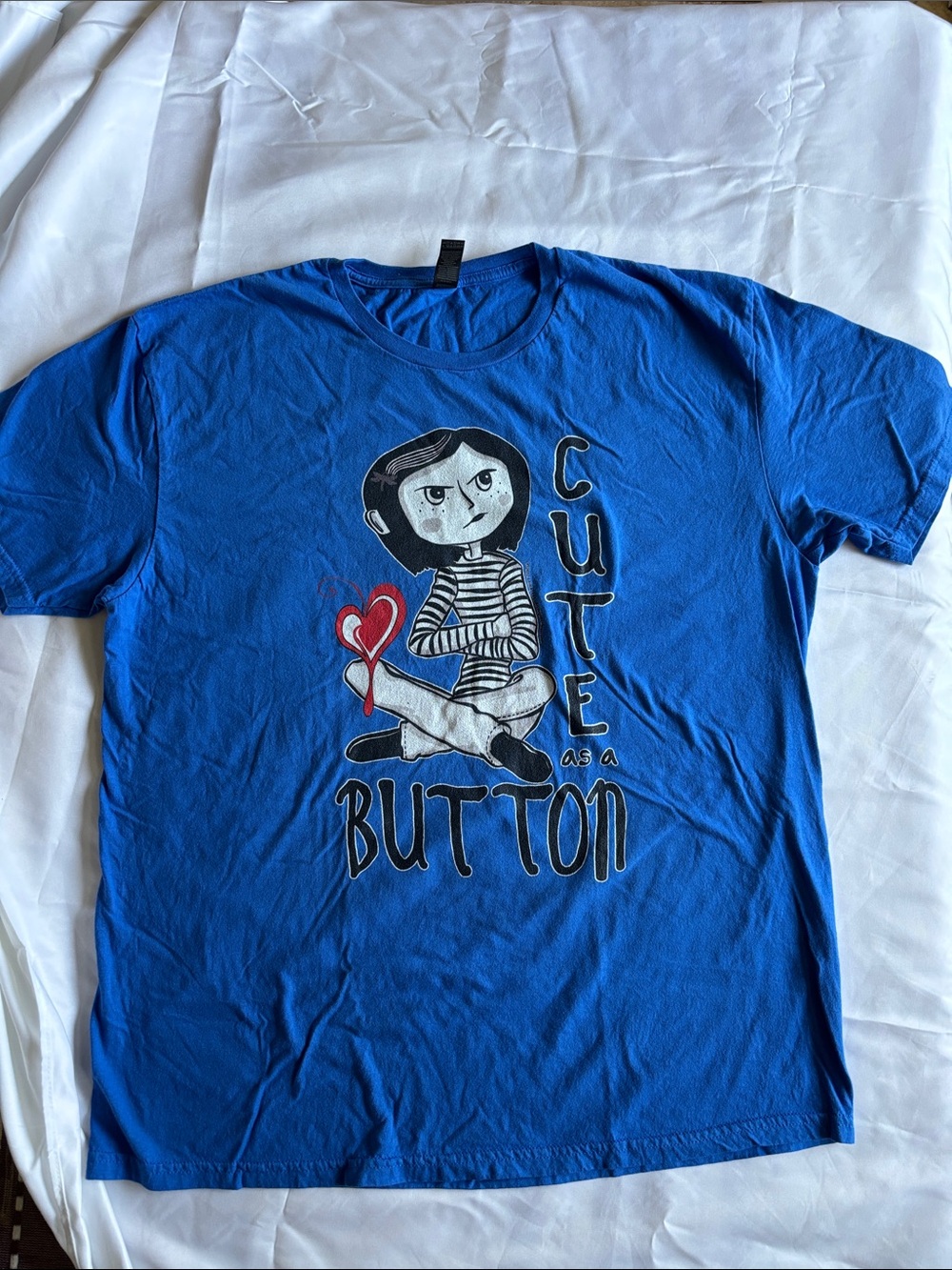 Coraline Cute as a Button Blue Graphic T-Shirt Tee